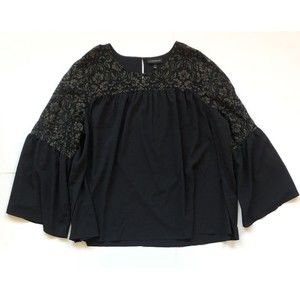 Lane Bryant Women’s Black Green Top Floral Lace Bell Sleeves Size 26